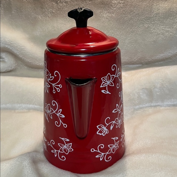 TEMPTATIONS BY TARA ☕️ RED FLORAL LACE OVEN/STOVETOP SAFE PERCULATOR COFFEE POT - Picture 4 of 13